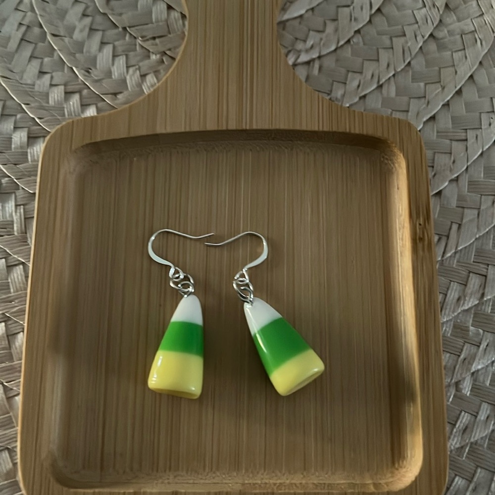 Candy Corn Green & Yellow Striped Earrings